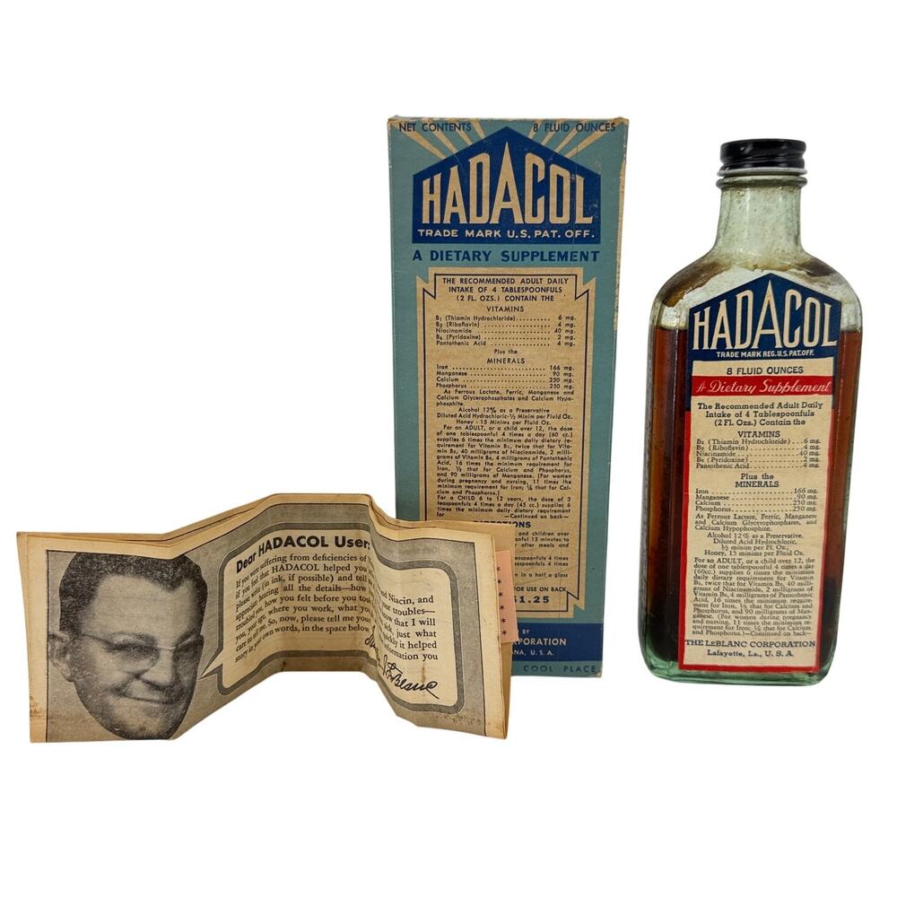 Hadacol Vintage 1930s Pharmacy Apothecary Bottle Box Insert